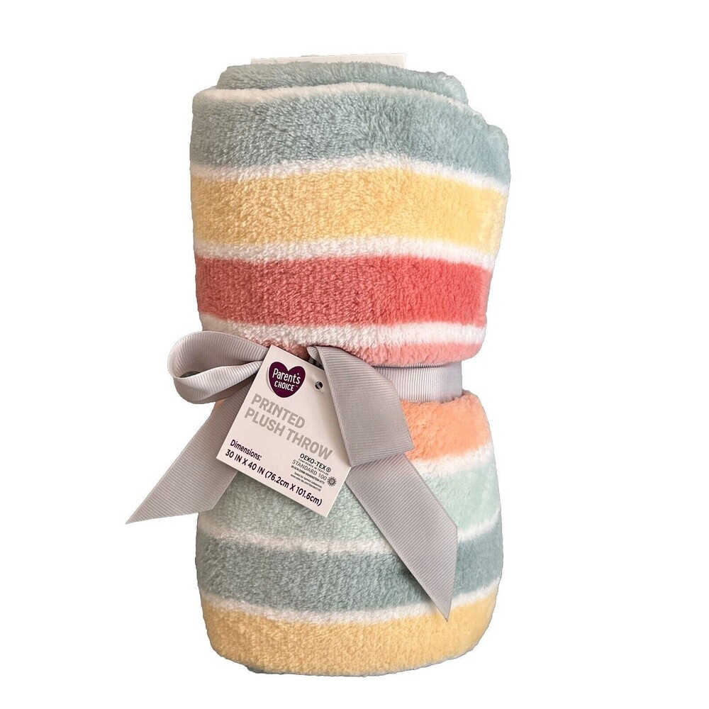 Parent's Choice STRIPES Baby Blanket Plush Throw Blue Green Orange Fall Colors